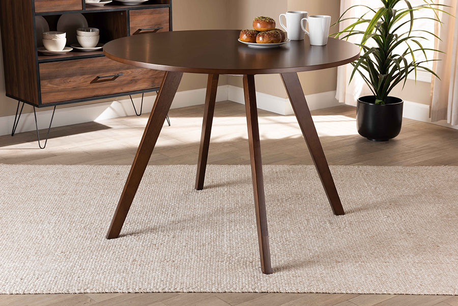 Baxton Studio Alana Mid-Century Modern Transitional Walnut Brown Finished Round Wood Dining Table
