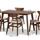 Baxton Studio Orion Mid-Century Modern Transitional Light Beige Fabric Upholstered and Walnut Brown Finished Wood 5-Piece Dining Set