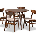 Baxton Studio Philip Mid-Century Modern Transitional Light Beige Fabric Upholstered and Walnut Brown Finished Wood 5-Piece Dining Set