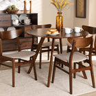 Baxton Studio Philip Mid-Century Modern Transitional Light Beige Fabric Upholstered and Walnut Brown Finished Wood 5-Piece Dining Set