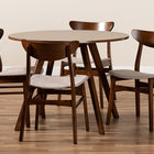 Baxton Studio Philip Mid-Century Modern Transitional Light Beige Fabric Upholstered and Walnut Brown Finished Wood 5-Piece Dining Set