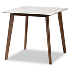 Baxton Studio Paras Mid-Century Modern Transitional Light Beige Fabric Upholstered and Walnut Brown Finished Wood 5-Piece Dining Set with Faux Marble Dining Table