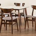 Baxton Studio Paras Mid-Century Modern Transitional Light Beige Fabric Upholstered and Walnut Brown Finished Wood 5-Piece Dining Set with Faux Marble Dining Table