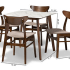 Baxton Studio Paras Mid-Century Modern Transitional Light Beige Fabric Upholstered and Walnut Brown Finished Wood 5-Piece Dining Set with Faux Marble Dining Table