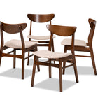 Baxton Studio Parlin Mid-Century Modern Transitional Light Beige Fabric Upholstered and Walnut Brown Finished Wood 4-Piece Dining Chair Set