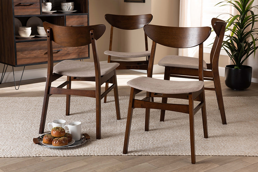 Baxton Studio Parlin Mid-Century Modern Transitional Light Beige Fabric Upholstered and Walnut Brown Finished Wood 4-Piece Dining Chair Set