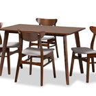 Baxton Studio Orion Mid-Century Modern Transitional Light Grey Fabric Upholstered and Walnut Brown Finished Wood 5-Piece Dining Set