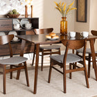 Baxton Studio Orion Mid-Century Modern Transitional Light Grey Fabric Upholstered and Walnut Brown Finished Wood 5-Piece Dining Set