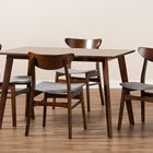 Baxton Studio Orion Mid-Century Modern Transitional Light Grey Fabric Upholstered and Walnut Brown Finished Wood 5-Piece Dining Set