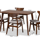 Baxton Studio Orion Mid-Century Modern Transitional Light Grey Fabric Upholstered and Walnut Brown Finished Wood 5-Piece Dining Set