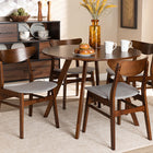 Baxton Studio Philip Mid-Century Modern Transitional Light Grey Fabric Upholstered and Walnut Brown Finished Wood 5-Piece Dining Set