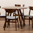 Baxton Studio Philip Mid-Century Modern Transitional Light Grey Fabric Upholstered and Walnut Brown Finished Wood 5-Piece Dining Set