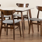 Baxton Studio Paras Mid-Century Modern Transitional Light Grey Fabric Upholstered and Walnut Brown Finished Wood 5-Piece Dining Set with Faux Marble Dining Table