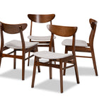 Baxton Studio Parlin Mid-Century Modern Transitional Light Grey Fabric Upholstered and Walnut Brown Finished Wood 4-Piece Dining Chair Set