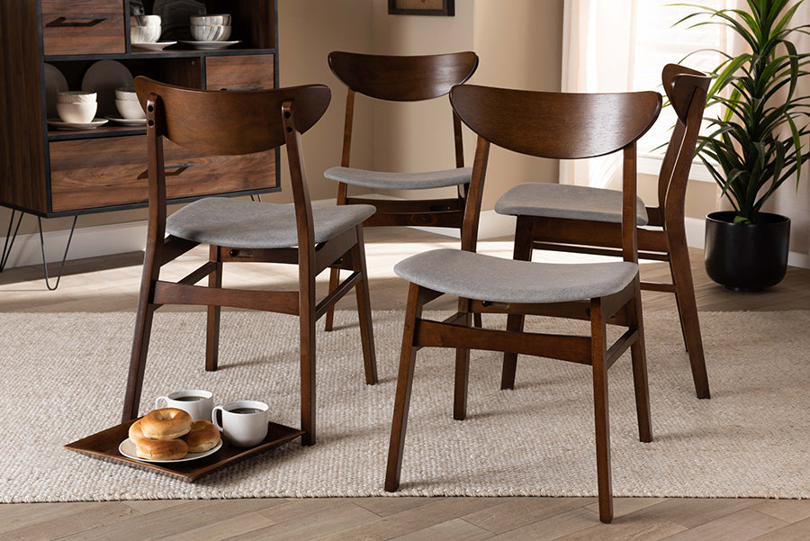 Baxton Studio Parlin Mid-Century Modern Transitional Light Grey Fabric Upholstered and Walnut Brown Finished Wood 4-Piece Dining Chair Set