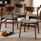 Baxton Studio Parlin Mid-Century Modern Transitional Light Grey Fabric Upholstered and Walnut Brown Finished Wood 4-Piece Dining Chair Set