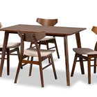 Baxton Studio Lois Mid-Century Modern Transitional Light Beige Fabric Upholstered and Walnut Brown Finished Wood 5-Piece Dining Set