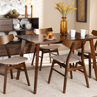 Baxton Studio Lois Mid-Century Modern Transitional Light Beige Fabric Upholstered and Walnut Brown Finished Wood 5-Piece Dining Set