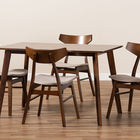 Baxton Studio Lois Mid-Century Modern Transitional Light Beige Fabric Upholstered and Walnut Brown Finished Wood 5-Piece Dining Set