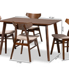 Baxton Studio Lois Mid-Century Modern Transitional Light Beige Fabric Upholstered and Walnut Brown Finished Wood 5-Piece Dining Set