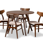 Baxton Studio Timothy Mid-Century Modern Transitional Light Beige Fabric Upholstered and Walnut Brown Finished Wood 5-Piece Dining Set