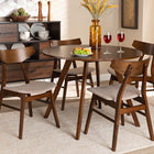 Baxton Studio Timothy Mid-Century Modern Transitional Light Beige Fabric Upholstered and Walnut Brown Finished Wood 5-Piece Dining Set