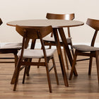 Baxton Studio Timothy Mid-Century Modern Transitional Light Beige Fabric Upholstered and Walnut Brown Finished Wood 5-Piece Dining Set