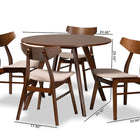 Baxton Studio Timothy Mid-Century Modern Transitional Light Beige Fabric Upholstered and Walnut Brown Finished Wood 5-Piece Dining Set