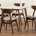 Baxton Studio Pearson Mid-Century Modern Transitional Light Beige Fabric Upholstered and Walnut Brown Finished Wood 5-Piece Dining Set with Faux Marble Table