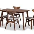 Baxton Studio Lois Mid-Century Modern Transitional Light Grey Fabric Upholstered and Walnut Brown Finished Wood 5-Piece Dining Set