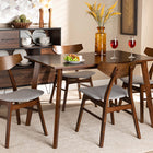 Baxton Studio Lois Mid-Century Modern Transitional Light Grey Fabric Upholstered and Walnut Brown Finished Wood 5-Piece Dining Set