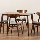 Baxton Studio Lois Mid-Century Modern Transitional Light Grey Fabric Upholstered and Walnut Brown Finished Wood 5-Piece Dining Set