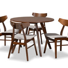 Baxton Studio Timothy Mid-Century Modern Transitional Light Grey Fabric Upholstered and Walnut Brown Finished Wood 5-Piece Dining Set