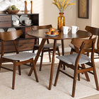 Baxton Studio Timothy Mid-Century Modern Transitional Light Grey Fabric Upholstered and Walnut Brown Finished Wood 5-Piece Dining Set