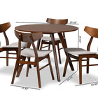 Baxton Studio Timothy Mid-Century Modern Transitional Light Grey Fabric Upholstered and Walnut Brown Finished Wood 5-Piece Dining Set