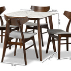 Baxton Studio Pearson Mid-Century Modern Transitional Light Grey Fabric Upholstered and Walnut Brown Finished Wood 5-Piece Dining Set with Faux Marble Table