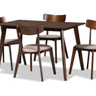 Baxton Studio Nori Mid-Century Modern Transitional Light Beige Fabric Upholstered and Walnut Brown Finished Wood 5-Piece Dining Set