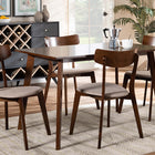 Baxton Studio Nori Mid-Century Modern Transitional Light Beige Fabric Upholstered and Walnut Brown Finished Wood 5-Piece Dining Set