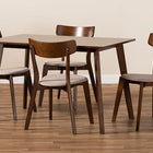 Baxton Studio Nori Mid-Century Modern Transitional Light Beige Fabric Upholstered and Walnut Brown Finished Wood 5-Piece Dining Set