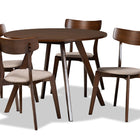 Baxton Studio Rika Mid-Century Modern Transitional Light Beige Fabric Upholstered and Walnut Brown Finished Wood 5-Piece Dining Set