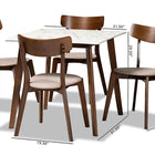 Baxton Studio Reba Mid-Century Modern Light Beige Fabric Upholstered and Walnut Brown Finished Wood 5-Piece Dining Set with Faux Marble Dining Table