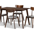 Baxton Studio Nori Mid-Century Modern Transitional Light Grey Fabric Upholstered and Walnut Brown Finished Wood 5-Piece Dining Set