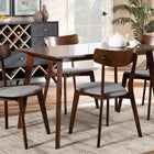 Baxton Studio Nori Mid-Century Modern Transitional Light Grey Fabric Upholstered and Walnut Brown Finished Wood 5-Piece Dining Set
