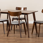 Baxton Studio Nori Mid-Century Modern Transitional Light Grey Fabric Upholstered and Walnut Brown Finished Wood 5-Piece Dining Set