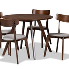 Baxton Studio Rika Mid-Century Modern Transitional Light Grey Fabric Upholstered and Walnut Brown Finished Wood 5-Piece Dining Set
