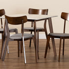 Baxton Studio Reba Mid-Century Modern Light Grey Fabric Upholstered and Walnut Brown Finished Wood 5-Piece Dining Set with Faux Marble Dining Table