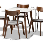 Baxton Studio Reba Mid-Century Modern Light Grey Fabric Upholstered and Walnut Brown Finished Wood 5-Piece Dining Set with Faux Marble Dining Table