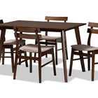 Baxton Studio Eleri Mid-Century Modern Transitional Light Beige Fabric Upholstered and Walnut Brown Finished Wood 5-Piece Dining Set