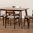 Baxton Studio Eleri Mid-Century Modern Transitional Light Beige Fabric Upholstered and Walnut Brown Finished Wood 5-Piece Dining Set