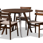 Baxton Studio Eiko Mid-Century Modern Transitional Light Beige Fabric Upholstered and Walnut Brown Finished Wood 5-Piece Dining Set